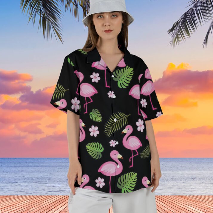 Sakura Floral Pink Flamingo Pattern Hawaiian Shirt