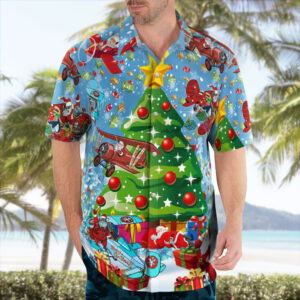 Santa Flying Christmas Plane Hawaiian Shirt