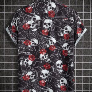 Skull And Floral Wallpaper Short Sleeve Shirt