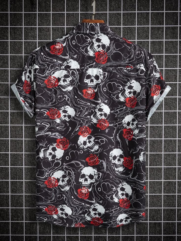 Skull And Floral Wallpaper Short Sleeve Shirt 5 Skull And Floral Wallpaper Short Sleeve Shirt