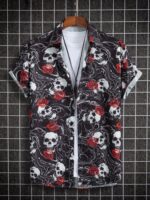 Skull And Floral Wallpaper Short Sleeve Shirt