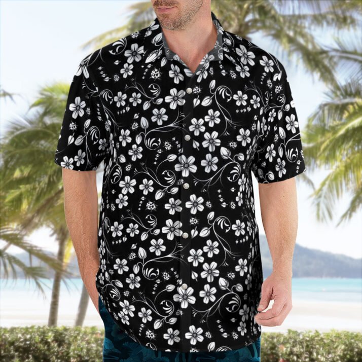 Small Daisies Black White Hawaiian Shirt (1)