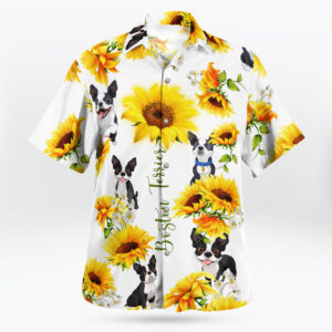 Sunflower Boston Terrier Hawaiian Shirt