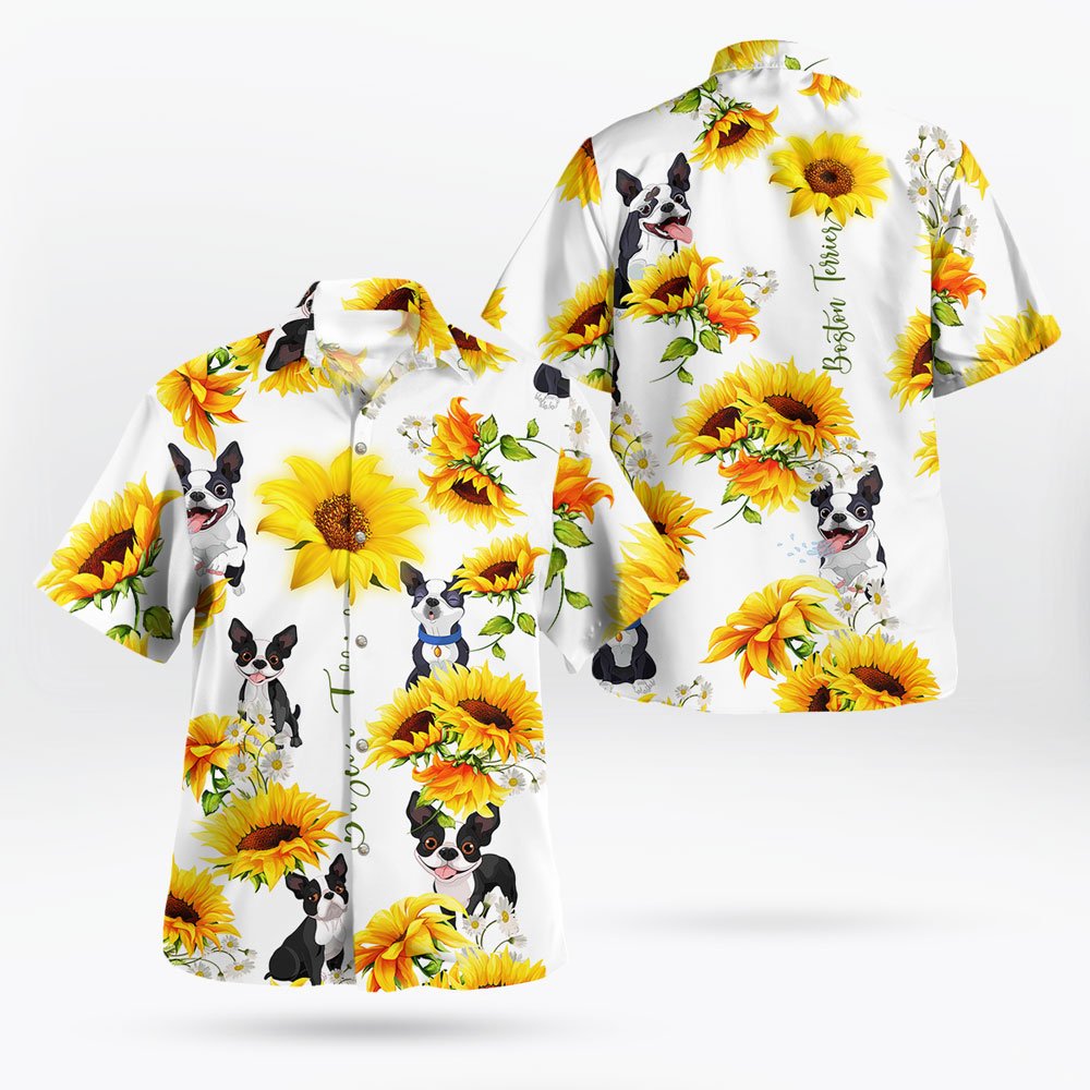Sunflower Boston Terrier Hawaiian Shirt