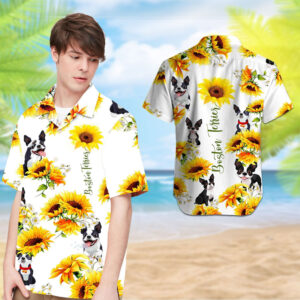 Sunflower Boston Terrier Hawaiian Shirt