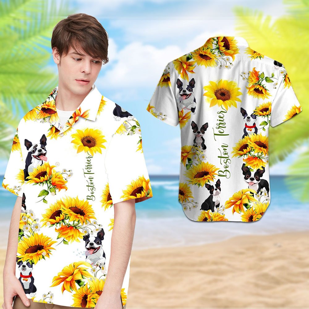 Sunflower Boston Terrier Hawaiian Shirt