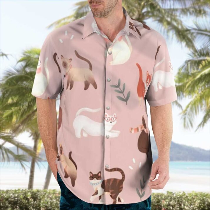 Unique Cat Pink Hawaiian Shirts