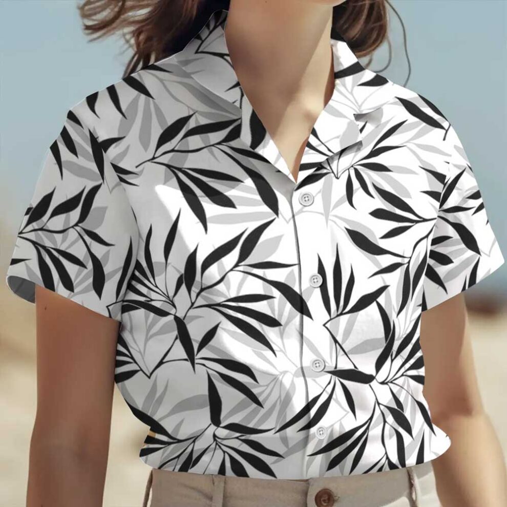 Stewart Black and White Tartan Vintage Leaves Hawaiian Shirt main image 1