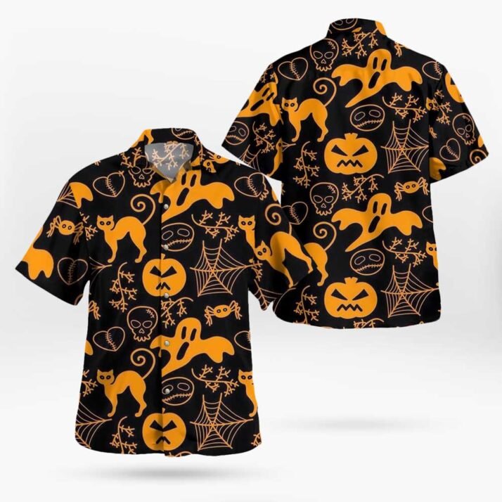 Angry Pumpkin and Ghost Pattern Hawaiian Shirt
