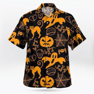 Angry Pumpkin and Ghost Pattern Hawaiian Shirt