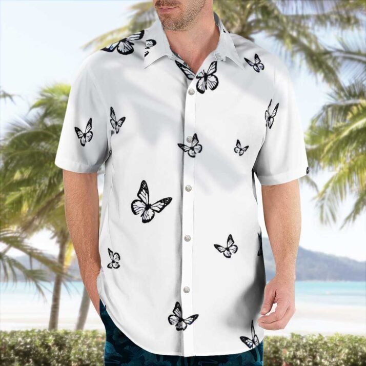 Black White Butterfly Aloha Shirts