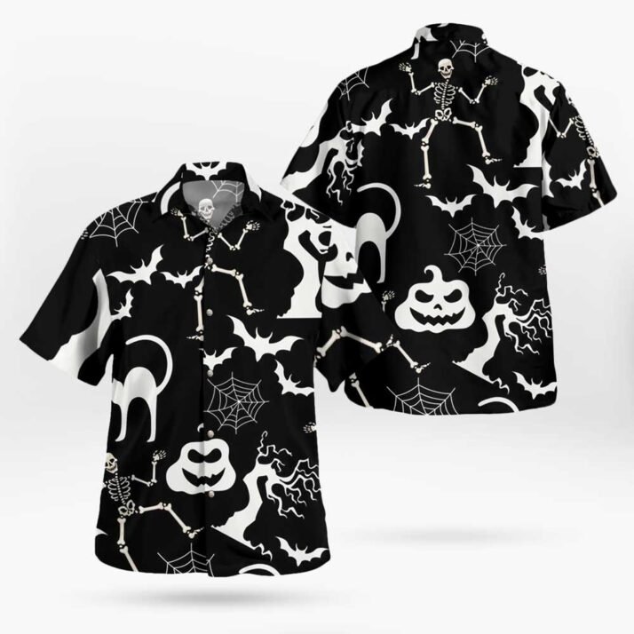 Black and White Halloween Spooky Hawaiian Shirt