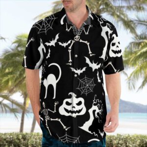 Black and White Halloween Spooky Hawaiian Shirt
