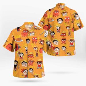 Funny Luffy Pattern Orange Hawaiian Shirt