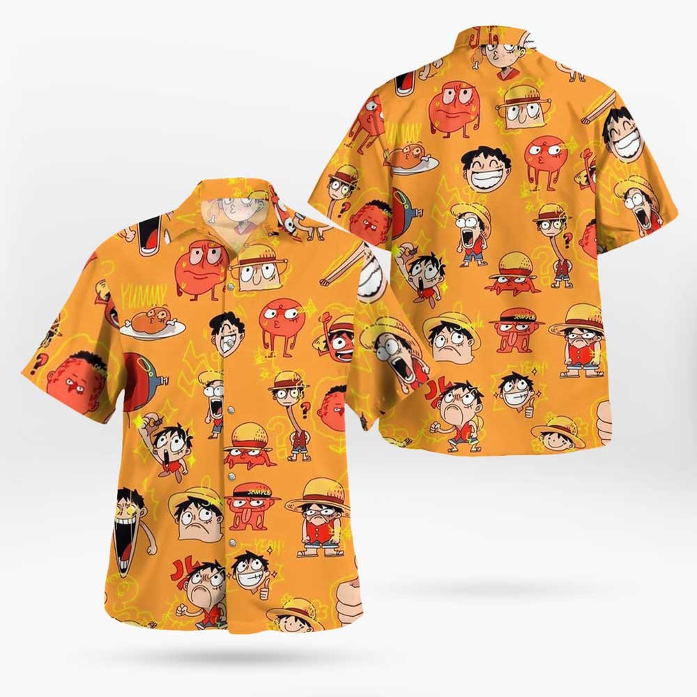 Funny Luffy Pattern Orange Hawaiian Shirt 5 Funny Luffy Pattern Orange Hawaiian Shirt