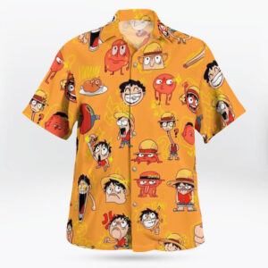 Funny Luffy Pattern Orange Hawaiian Shirt