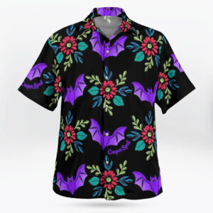 Halloween Bats And Floral Wallpaper Short Sleeve Shirt