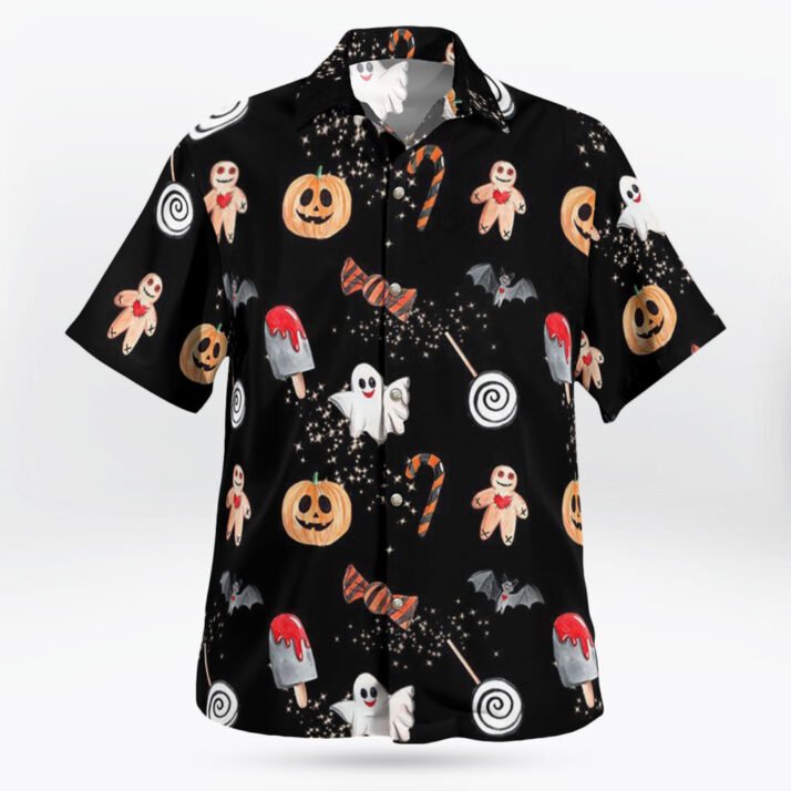 Halloween Ghost Pumpkin Candy Hawaiian Short Sleeve Shirt