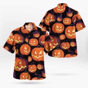 Halloween Hawaiian Shirt with Angry Pumpkin Face