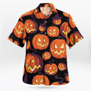 Halloween Hawaiian Shirt with Angry Pumpkin Face