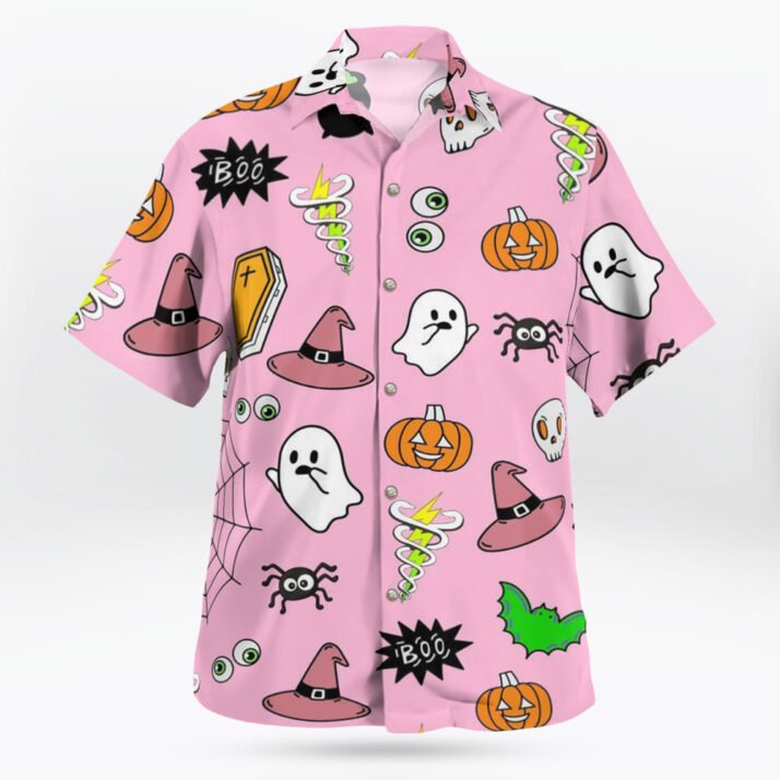 Halloween Pattern Pink Button-Up Shirt