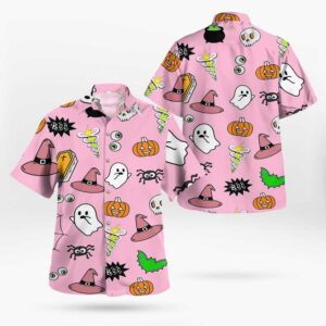Halloween Pattern Pink Button-Up Shirt