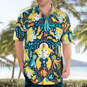 Jirachi Pokemon Button-Up Hawaiian Shirt