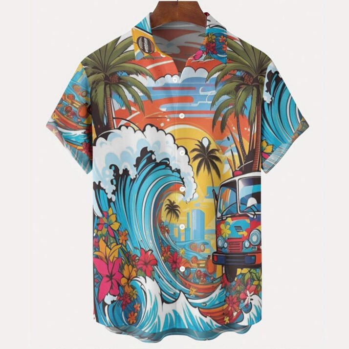 Vintage Hawaiian Prints Ocean Waves Shirt