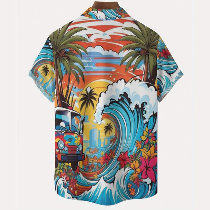 Vintage Hawaiian Prints Ocean Waves Shirt back