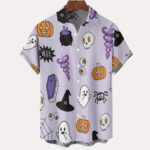 Purple Halloween Skulls Pumpkin Pattern Hawaiian Tropical Shirt