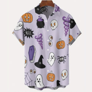 Purple Halloween Skulls Pumpkin Pattern Hawaiian Tropical Shirt