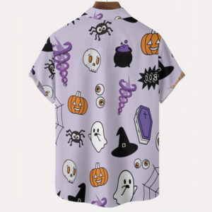 Purple Halloween Skulls Pumpkin Pattern Hawaiian Tropical Shirt