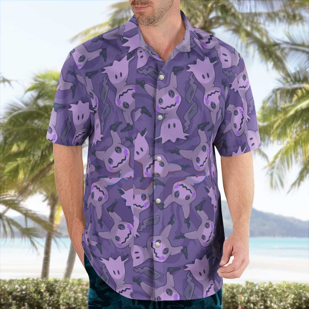 Purple Mimikyu Ghost Button-Up Hawaiian Shirt 6 Purple Mimikyu Ghost Button-Up Hawaiian Shirt