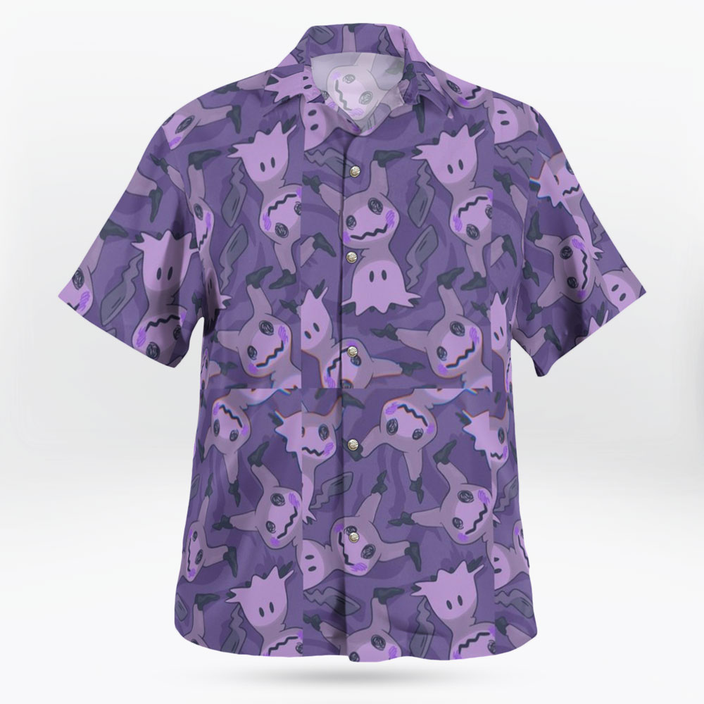 Purple Mimikyu Ghost Button-Up Hawaiian Shirt 1 Purple Mimikyu Ghost Button-Up Hawaiian Shirt