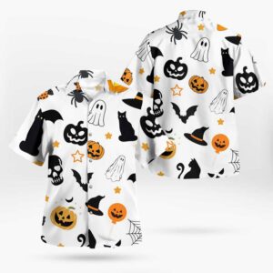 Spooky Halloween Pattern Hawaiian Short Sleeve Shirt