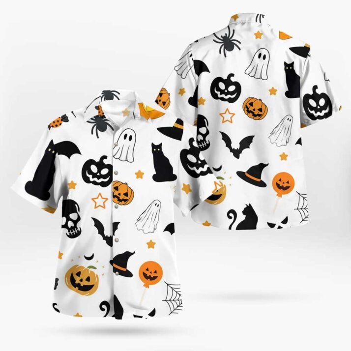 Spooky Halloween Pattern Hawaiian Short Sleeve Shirt