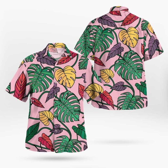 Vintage Tropic Leaves Pink Hawaiian Shirt