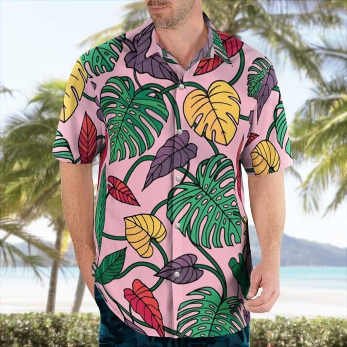 Vintage Tropic Leaves Pink Hawaiian Shirt