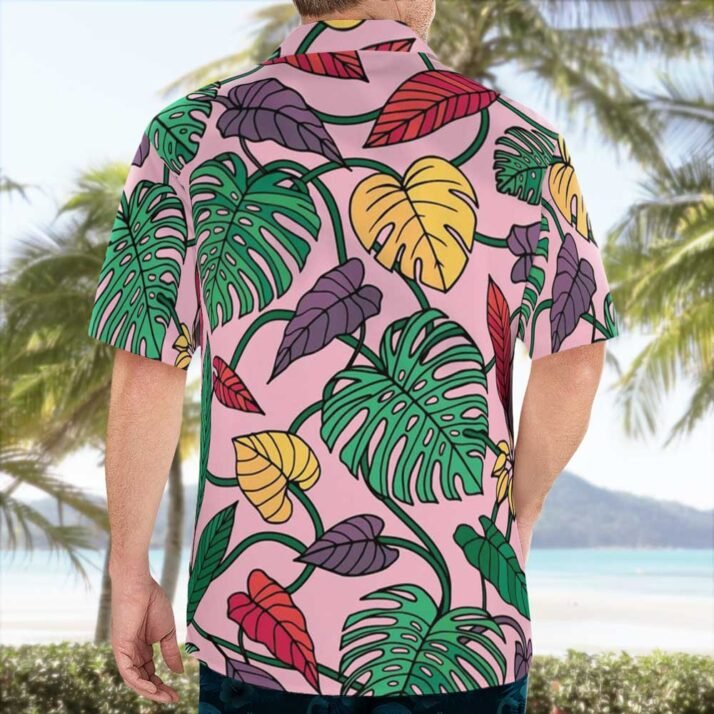 Vintage Tropic Leaves Pink Hawaiian Shirt