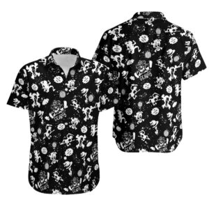 One Piece Luffy Gear 5 Pattern Black White Hawaiian Shirt