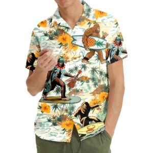 Bigfoot Aloha Hawaiian Shirt – Sasquatch Tropical Palm & Floral Print Beach Shirt