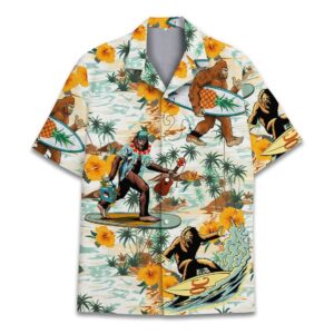 Bigfoot Aloha Hawaiian Shirt – Sasquatch Tropical Palm & Floral Print Beach Shirt