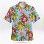 Bigfoot Flamingo Hug Hawaiian Shirt – Funny Sasquatch Tropical Beach Shirt