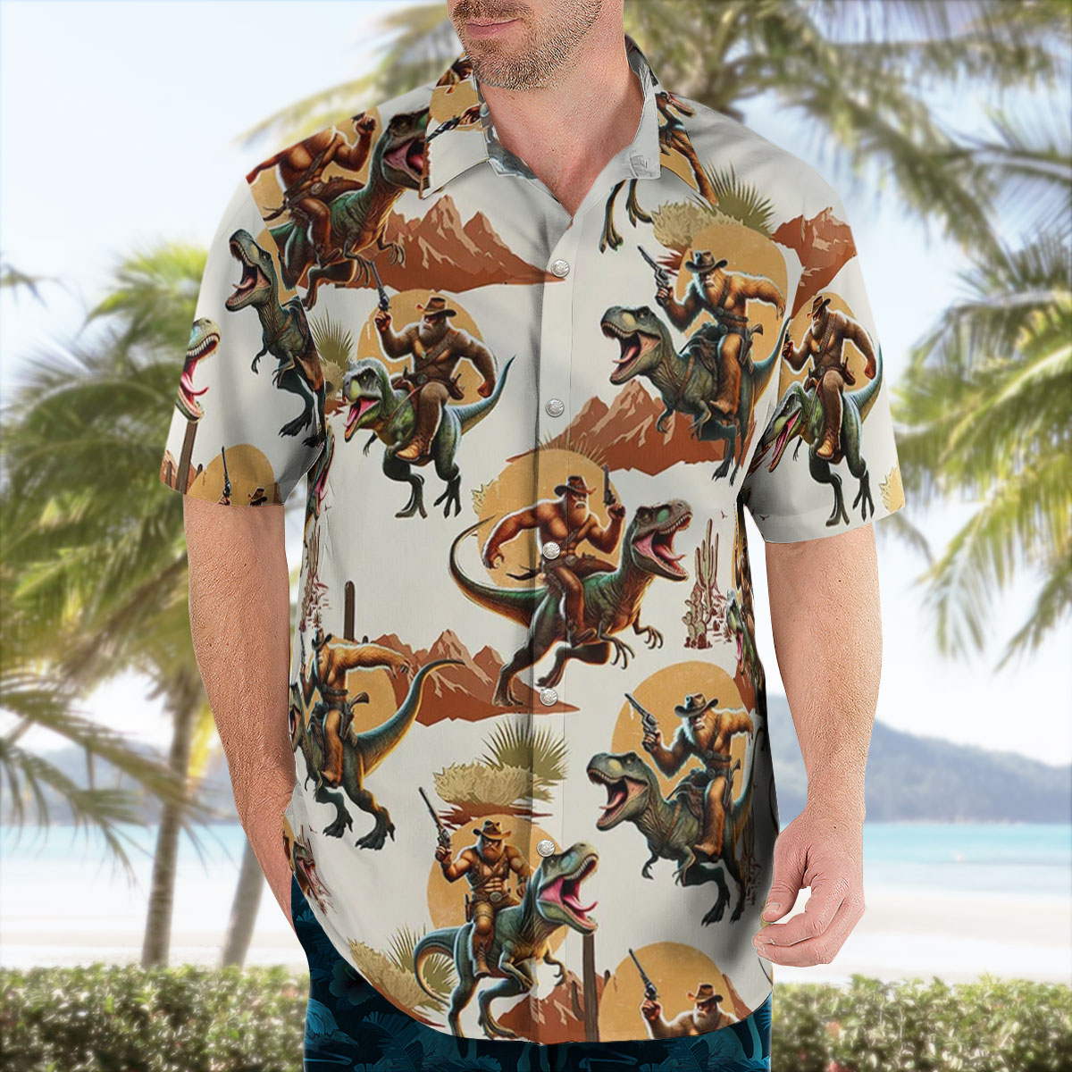 Bigfoot riding Dino Men's Hawaiian Shirt 8 Bigfoot redding Dino Mens Hawaiian Shirt 3