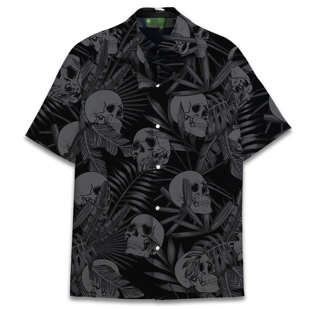 Black Skull Mens Hawaiian Shirt 3
