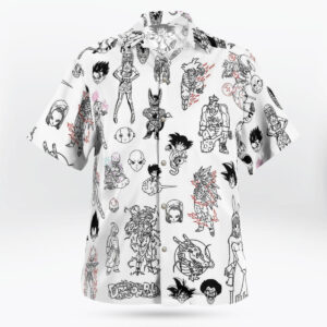 Black White Characters Dragon Ball Z Button Up Hawaiian Shirt