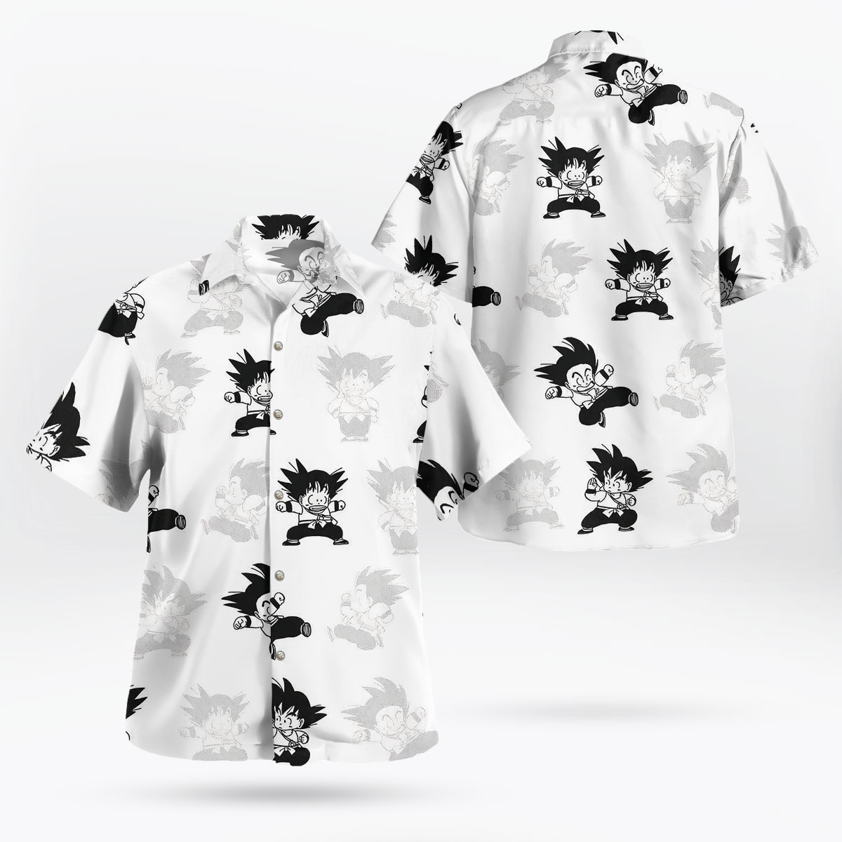Black White Kid Goku Pattern Hawaiian Shirt 5 Black White Kid Goku Pattern Hawaiian Shirt