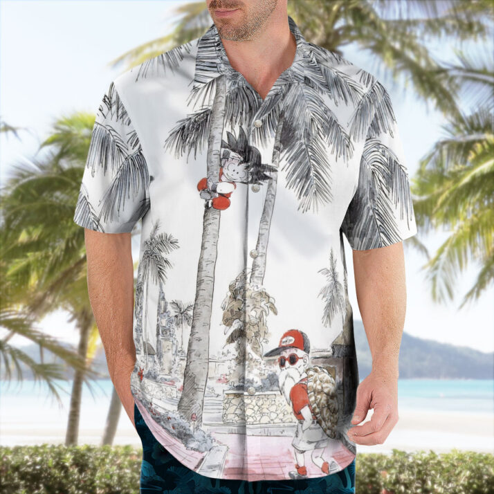 Goku and Master Roshi Button Up Hawaiian Shirt - Image 2