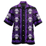 Mystic Skull & Violet Waves Hawaiian Shirt