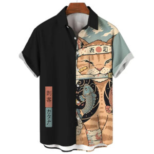 Samurai Cat Bushido Spirit Men's Hawaiian Shirt